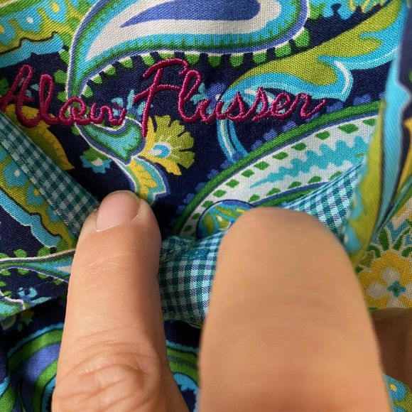 Designer Alan Flusser Vintage Blue Green Yellow Paisley Cotton Shirt Medium - Picture 4 of 10